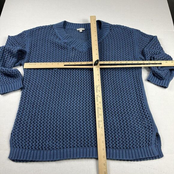 Talbots Open Knit Raglan Sweater Blue V-Neck Coastal Grandmother Pullover LARGE - Picture 5 of 10